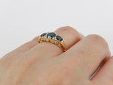 3ct Round Blue Sapphire Art Deco Trilogy Engagement Ring 14k Yellow Gold Finish