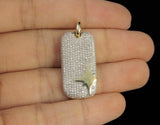 3.5ct Round Cut Diamond Iced Out Bar Dogtag Charm Pendant 14k Yellow Gold Finish