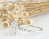 1.5ct Emerald Cut Diamond Engagement Ring Round Accent Halo 14k WhiteGold Finish