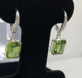 2.5ct Dangle Earrings Emerald Cut Green Peridot LeverBack 14k White Gold Finish