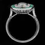 4Ct Baguette Cut Green Emerald Hollow Unique Art Deco Ring 14K White Gold Finish