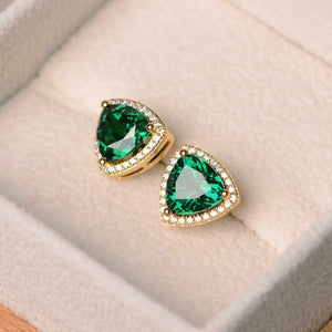 1.7ct Stud Earrings Trillion Cut Green Emerald Diamond Halo 14k Yellow Gold Over