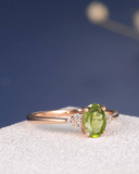 2ct Oval Cut Green Peridot Engagement Ring Petite Round Accent 14k RoseGold Over