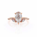 1.5ct Pear Cut Diamond Engagement Ring Leaf Stylish Design 14k Rose Gold Finish