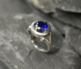 1ct Engagement Ring Round Cut Blue Sapphire Split Shank 14k White Gold Finish