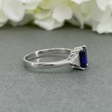 1.5ct Radiant Cut Blue Sapphire Solitaire Engagement Ring 14k White Gold Finish