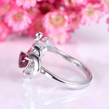 1.2ct Pear Pink Ruby Engagement Ring Flower Feather Design 14k White Gold Finish