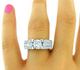 2.2ct Princess Diamond 3 Row Vintage Inspired Solitaire Ring 14k White Gold Over