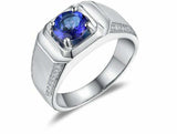 2.6ct Round Cut Blue Sapphire Solitaire Round Accent Men Ring 14k WhiteGold Over