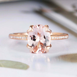 2ct Oval Cut Peach Morganite Engagement Ring Diamond Accents 14k Rose Gold Over