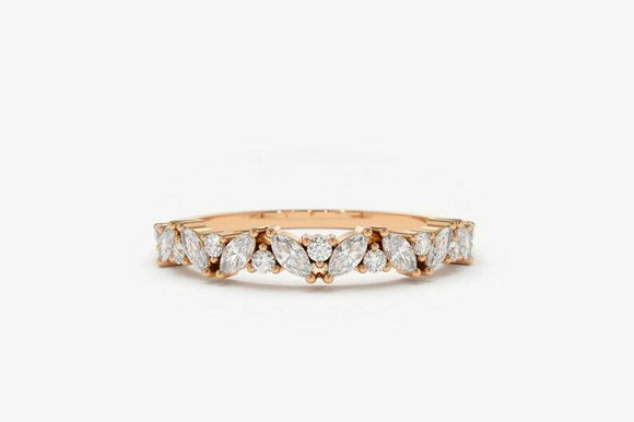 1.2ct Wedding Ring Band Marquise Cut Diamond Minimalist 14k Rose Gold Finish