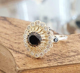 3ct Round Black Diamond Vintage Inspired Halo Milgrain Ring 14k Dual Gold Finish