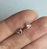 2ct Trillion Cut Pink Sapphire Bezel Solitaire Stud Earrings 14k RoseGold Finish