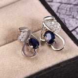 2.4ct Drop Earrings Oval Cut Blue Sapphire Floral 14k White Gold Finish