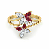 3Ct Marquise Cut Pink Ruby Diamond Butterfly Cocktail Ring 14K Yellow Gold Over