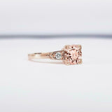 0.5ct Round Cut Morganite Solitaire Trilogy Engagement Ring 14k Rose Gold Finish