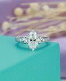 1ct Marquise Cut Diamond Vintage Trilogy Engagement Ring 14k White Gold Finish