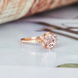 1.5ct Round Cut Morganite Engagement Ring Floral Solitaire 14k Rose Gold Finish