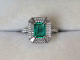 3ct Engagement Ring Green Emerald Cut Round Accent Dual Halo 14k White Gold Over