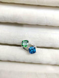 2ct Engagement Ring Cushion Green Emerald Two Stone Bypass 14k White Gold Finish