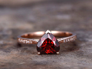 1ct Heart Cut Red Garnet Love Valentine Gift Engagement Ring 14k RoseGold Finish