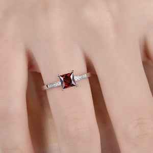 1.2ct Princess Cut Red Garnet Solitaire Engagement Ring 14k White Gold Finish