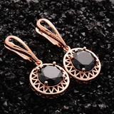 1.5Ct Round Cut Black Diamond Circular Party Drop Earrings 14K Rose Gold Finish