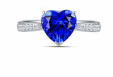 1.25ct Heart Cut Blue Tanzanite Solitaire with Accent Ring 14k White Gold Finish