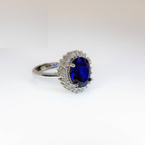 3ct Oval Cut Blue Sapphire Engagement Ring 14k White Gold Finish Princess Diana