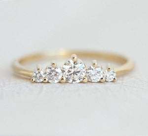 1ct Round Cut Diamond Engagement Ring 14k Yellow Gold Finish 5 Stone Minimalist