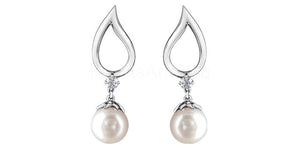 0.01ct Round Simulated Diamond Pearl Tear Drop Earrings 14k White Gold Plated