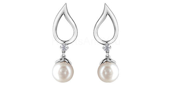 0.01ct Round Simulated Diamond Pearl Tear Drop Earrings 14k White Gold Plated