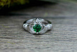 1ct Heart Cut Green Emerald Engagement Ring Diamond Claddagh 14k WhiteGold Over