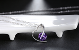 0.4ct Round Cut Purple Amethyst Heart Shape Pendant Chain 14k White Gold Finish