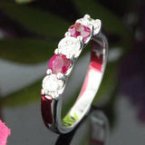 1.8ct Round Cut Pink Ruby Five Stone Wedding Band Ring 14k White Gold Finish