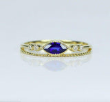 1ct Marquise Cut Sapphire Engagement Ring Milgrain Statement 14k YellowGold Over