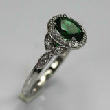 2.2ct Oval Cut Green Emerald Engagement Ring Halo Floral 14k White Gold Finish