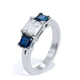 2ct Asscher Diamond Engagement Ring Trilogy Sapphire Accent 14k White Gold Over