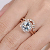 1.9ct Cushion Cut Blue Aquamarine Bridal Set Engagement Ring 14k RoseGold Finish