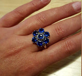 2.8ct Engagement Ring Round Cut Blue Sapphire Cluster Floral 14k White Gold Over