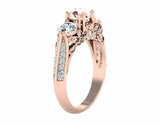 3ct Round Cut Morganite Solitaire with Accents Trilogy Ring 14k Rose Gold Finish