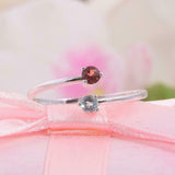 0.2ct Round Red Garnet Bypass Minimalist Dual Birthstone Ring 14k WhiteGold Over