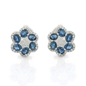 2.7ct Stud Earrings Oval Cut Blue Sapphire Cluster Floral 14k White Gold Finish