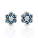 2.7ct Stud Earrings Oval Cut Blue Sapphire Cluster Floral 14k White Gold Finish