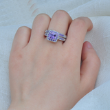 3ct Princess Cut Purple Amethyst Engagement Ring 14k WhiteGold Finish Bridal Set