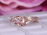 1.6ct Round Cut Morganite Engagement Ring Floral Leaf Design 14k Rose Gold Over