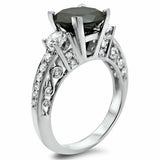 3Ct Round Cut Black Diamond Filigree Vintage Solitaire Ring 14K White Gold Over