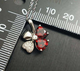 2.2ct Red Garnet Pendant with Chain Heart Cut Clover Leaf 14k White Gold Finish