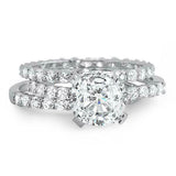 3ct Cushion Cut Diamond Engagement Ring Stackable Trio Set 14k White Gold Finish