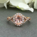 1.9ct Oval Peach Morganite Halo Infinity Engagement Ring 14k Rose Gold Finish